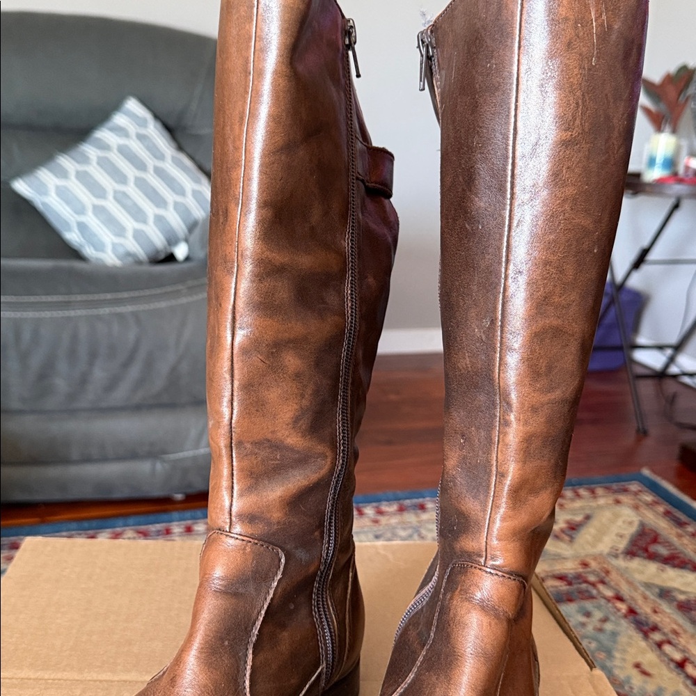 Women's Tall Brown Leather Riding Boots - Picture 3 of 3
